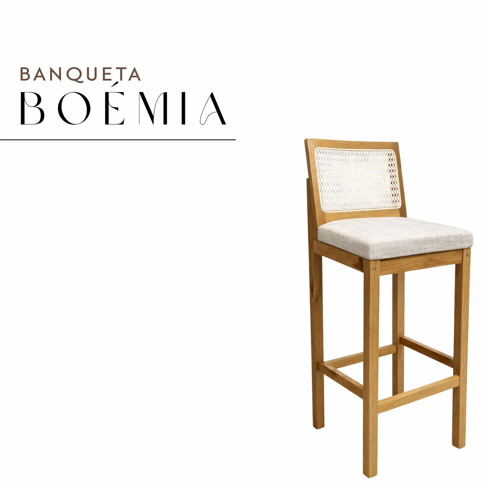 Banqueta Boémia de Tecido com Tela Indiana e Madeira Maciça Rústica de Demolição