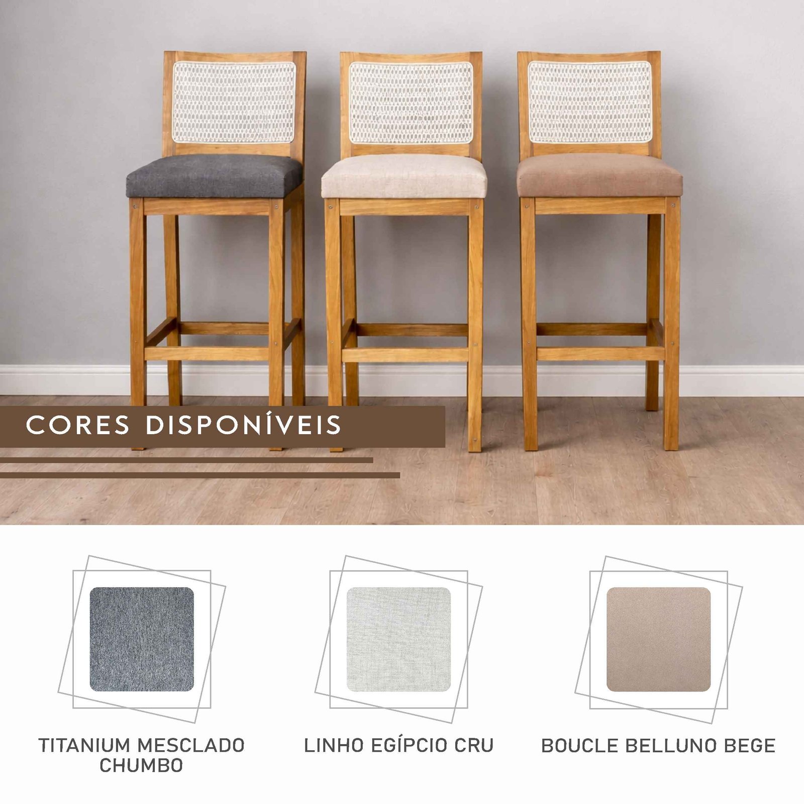 Banqueta Boémia de Tecido com Tela Indiana e Madeira Maciça Rústica de Demolição