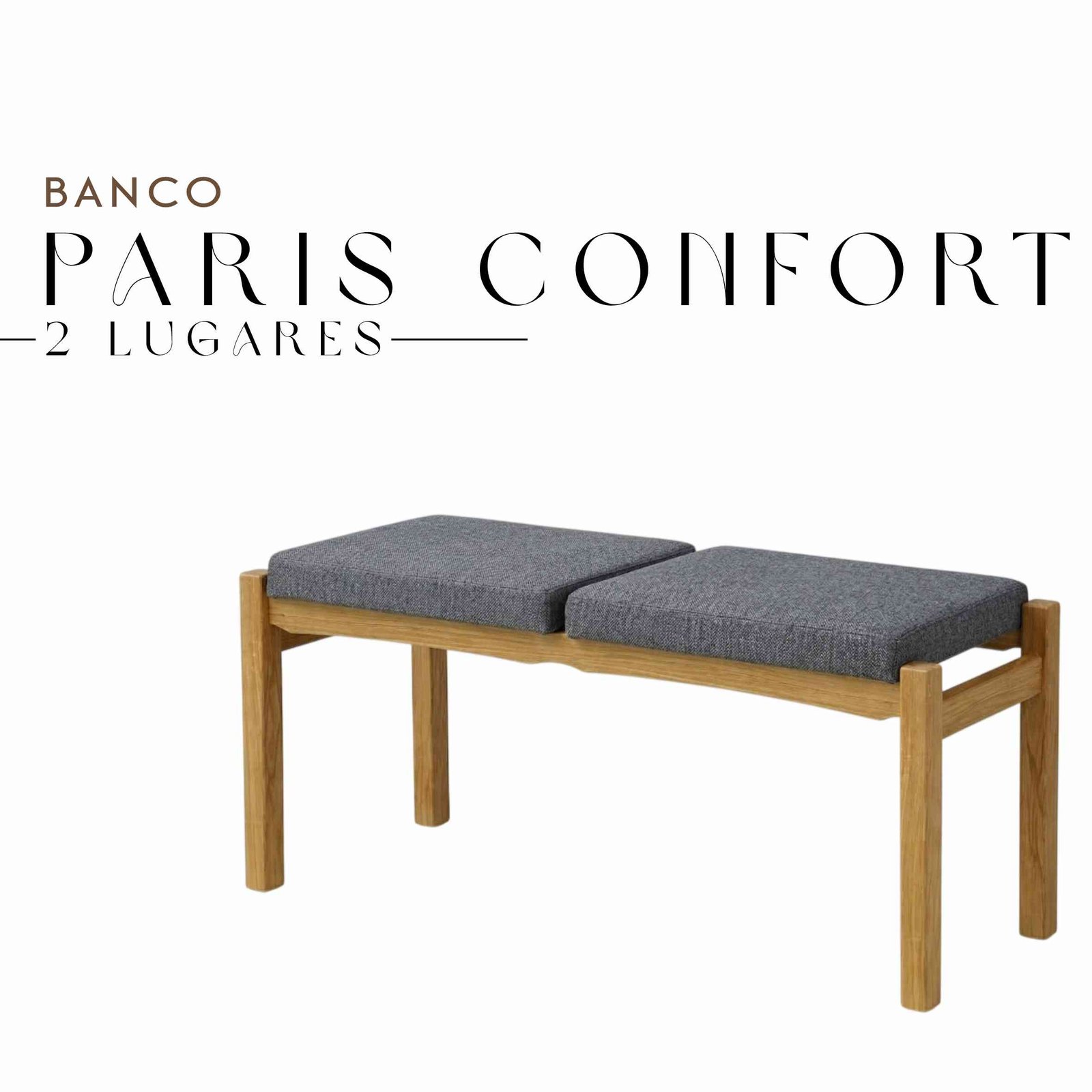 Banco Paris Confort de 2 Lugares de Tecido e Madeira Maciça de Demolição