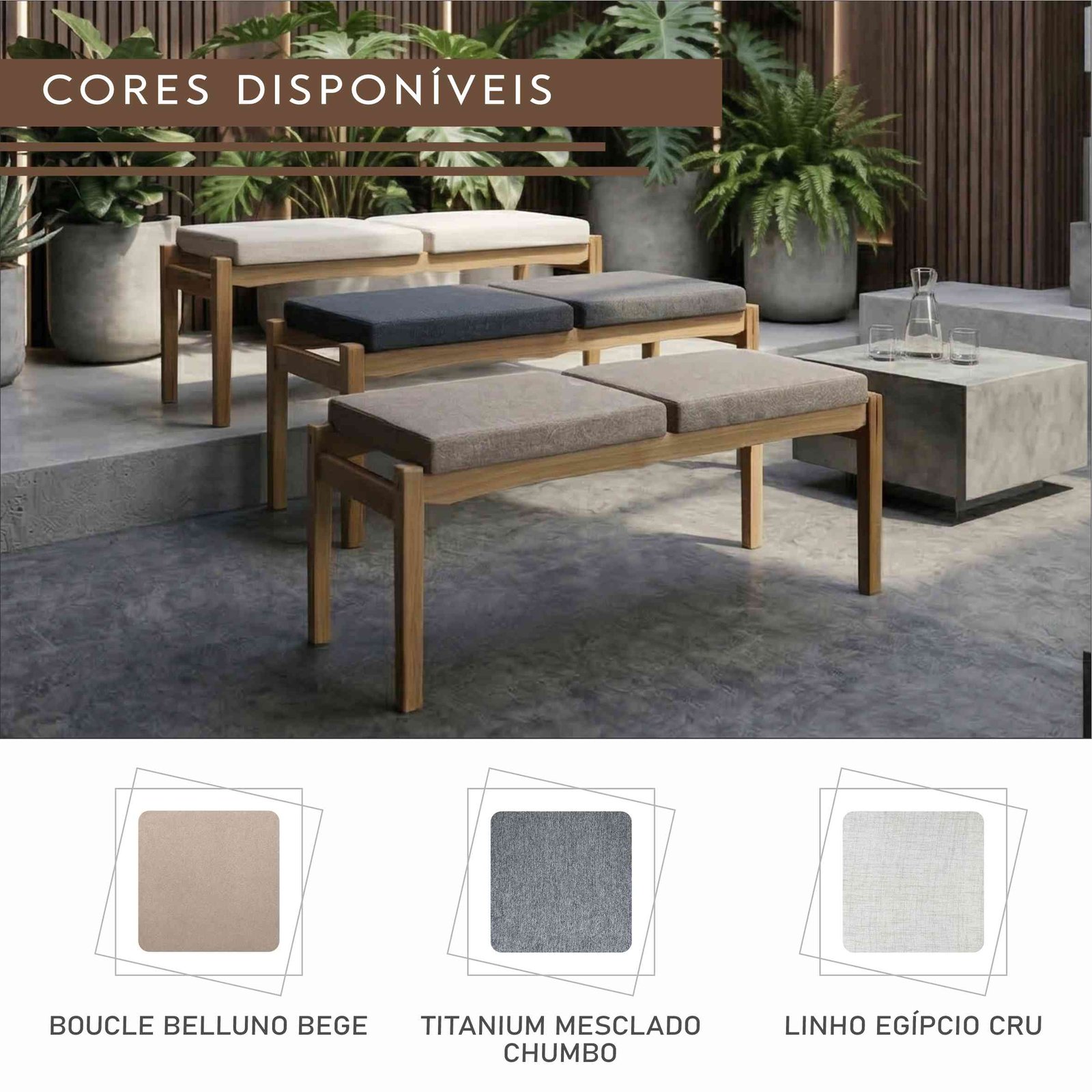 Banco Paris Confort de 2 Lugares de Tecido e Madeira Maciça de Demolição