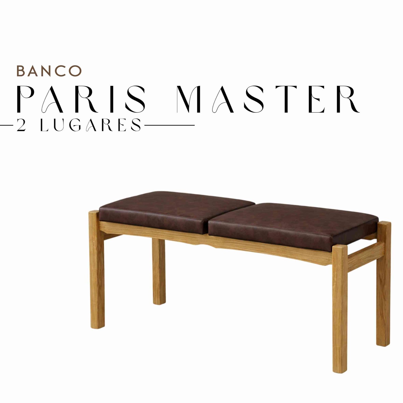 Banco Paris Master de 2 Lugares de Couro Sintético e Madeira Maciça de Demolição