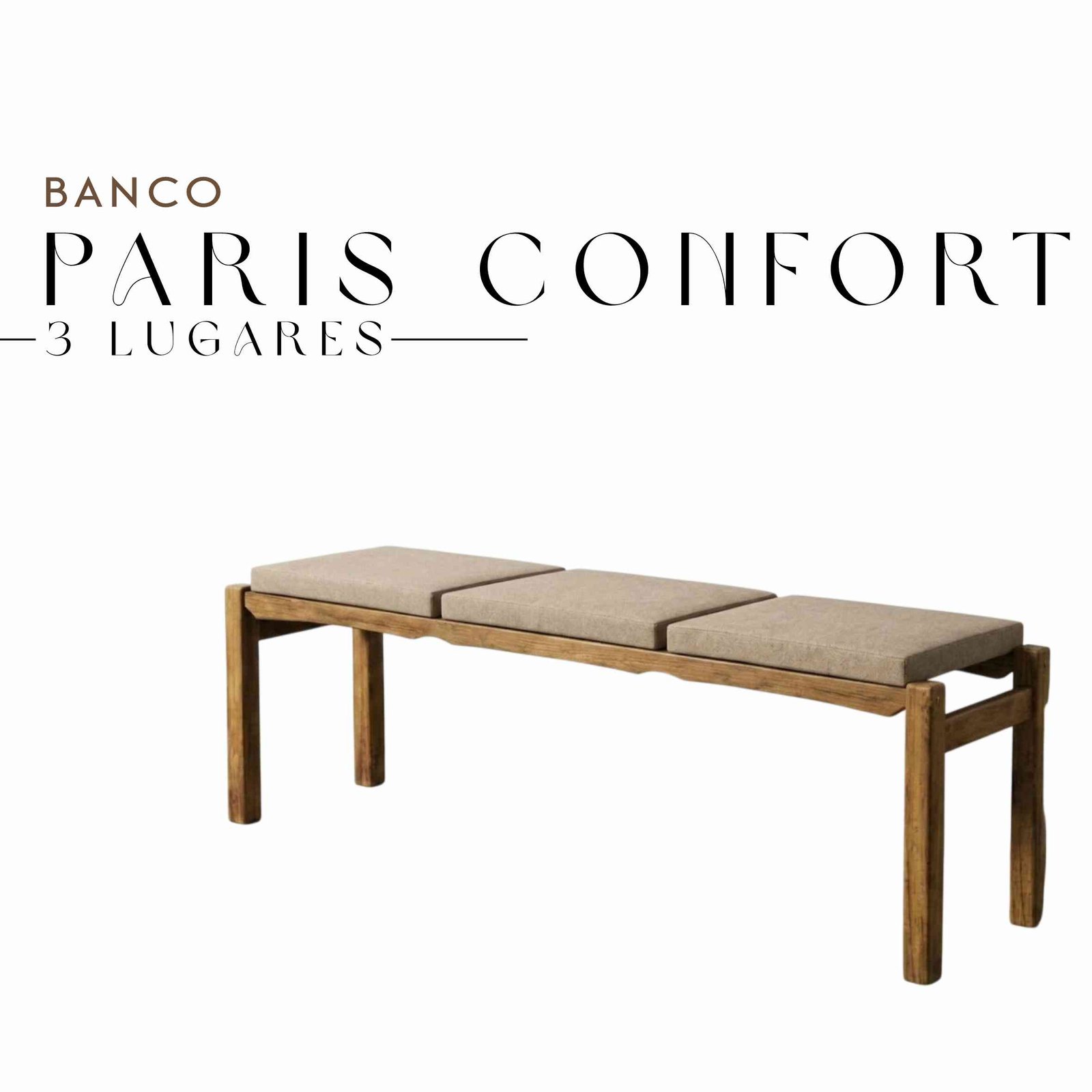Banco Paris Confort de 3 Lugares de Tecido e Madeira Maciça de Demolição