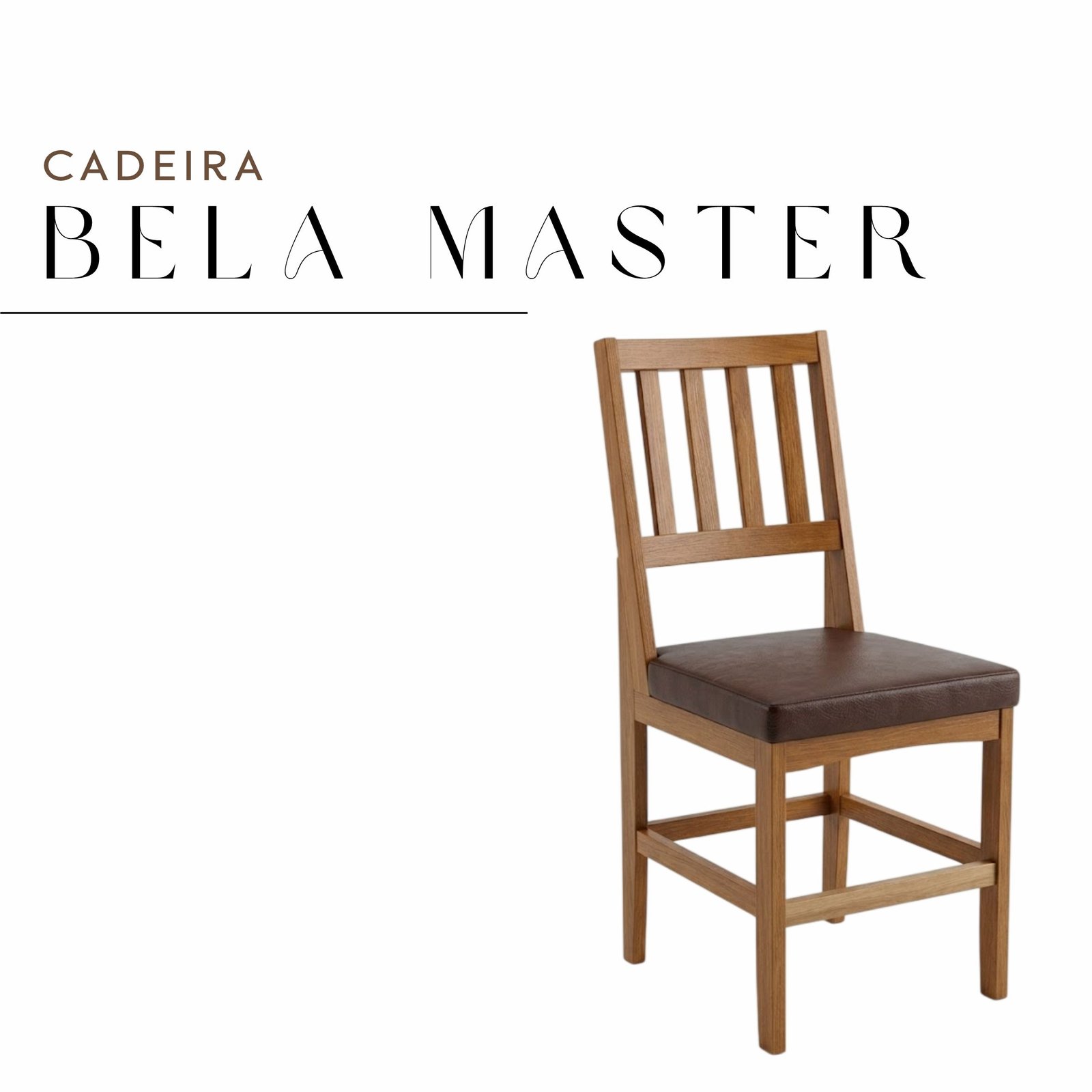 Cadeira Bela Maaster de Madeira Maciça de Demolição Assento de Couro Sintético