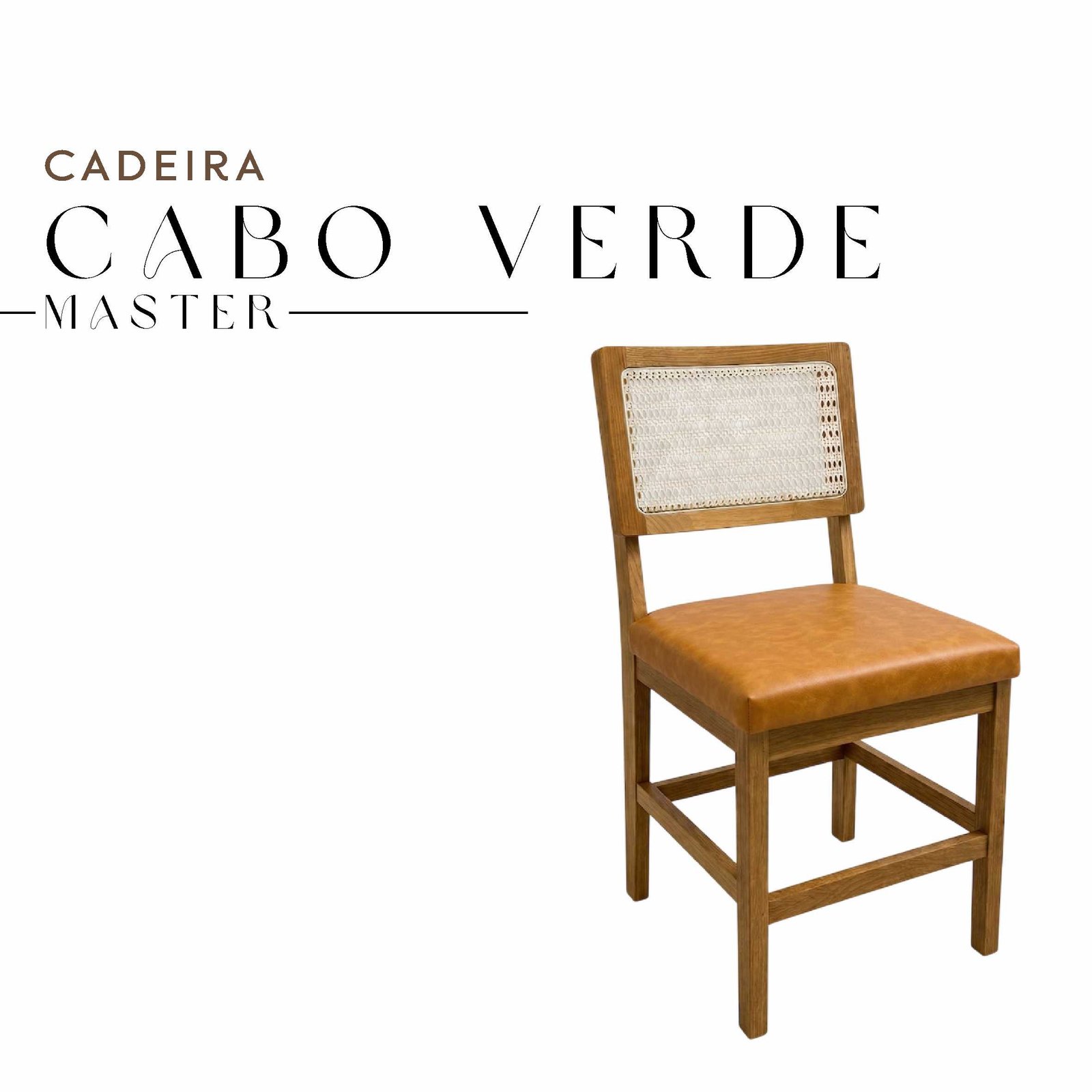 Cadeira Cabo Verde Master de Couro Sintético com Tela Indiana e Madeira Maciça Rústica de Demolição