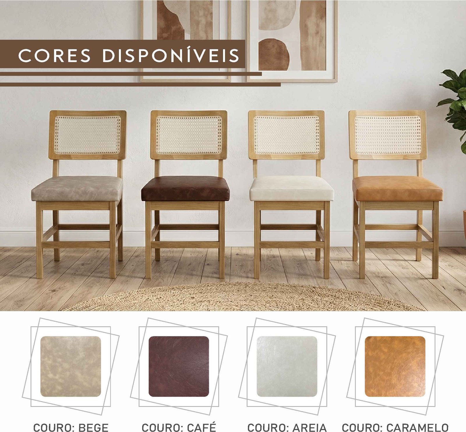 Cadeira Cabo Verde Master de Couro Sintético com Tela Indiana e Madeira Maciça Rústica de Demolição