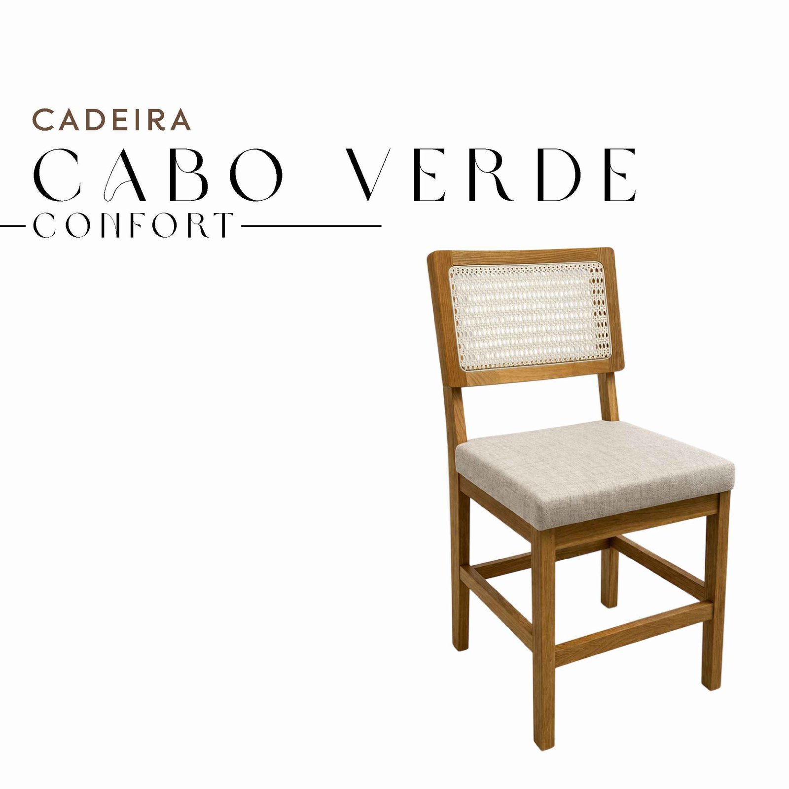 Cadeira Cabo Verde Confort de Tecido com Tela Indiana e Madeira Maciça Rústica de Demolição