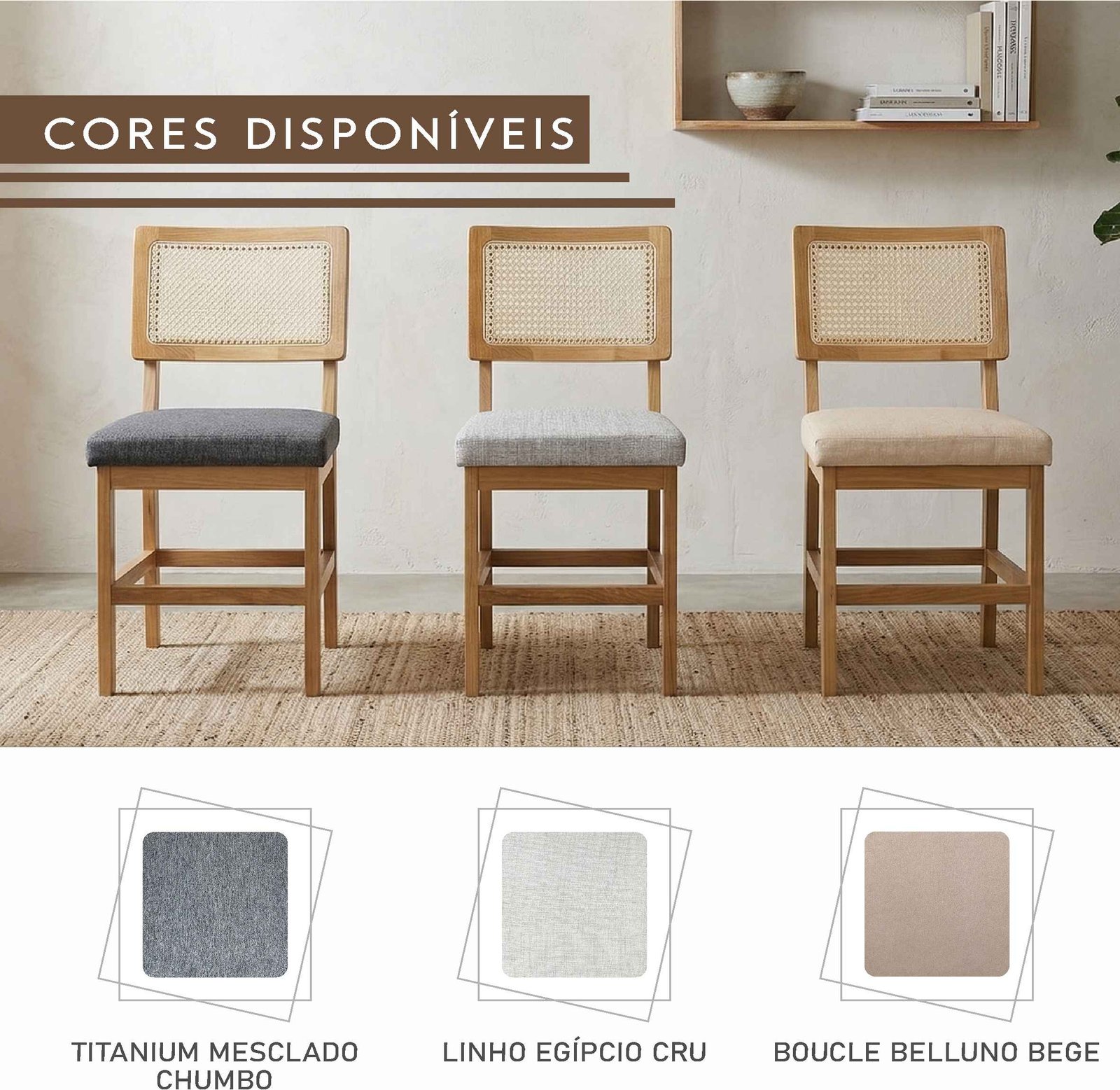 Cadeira Cabo Verde Confort de Tecido com Tela Indiana e Madeira Maciça Rústica de Demolição