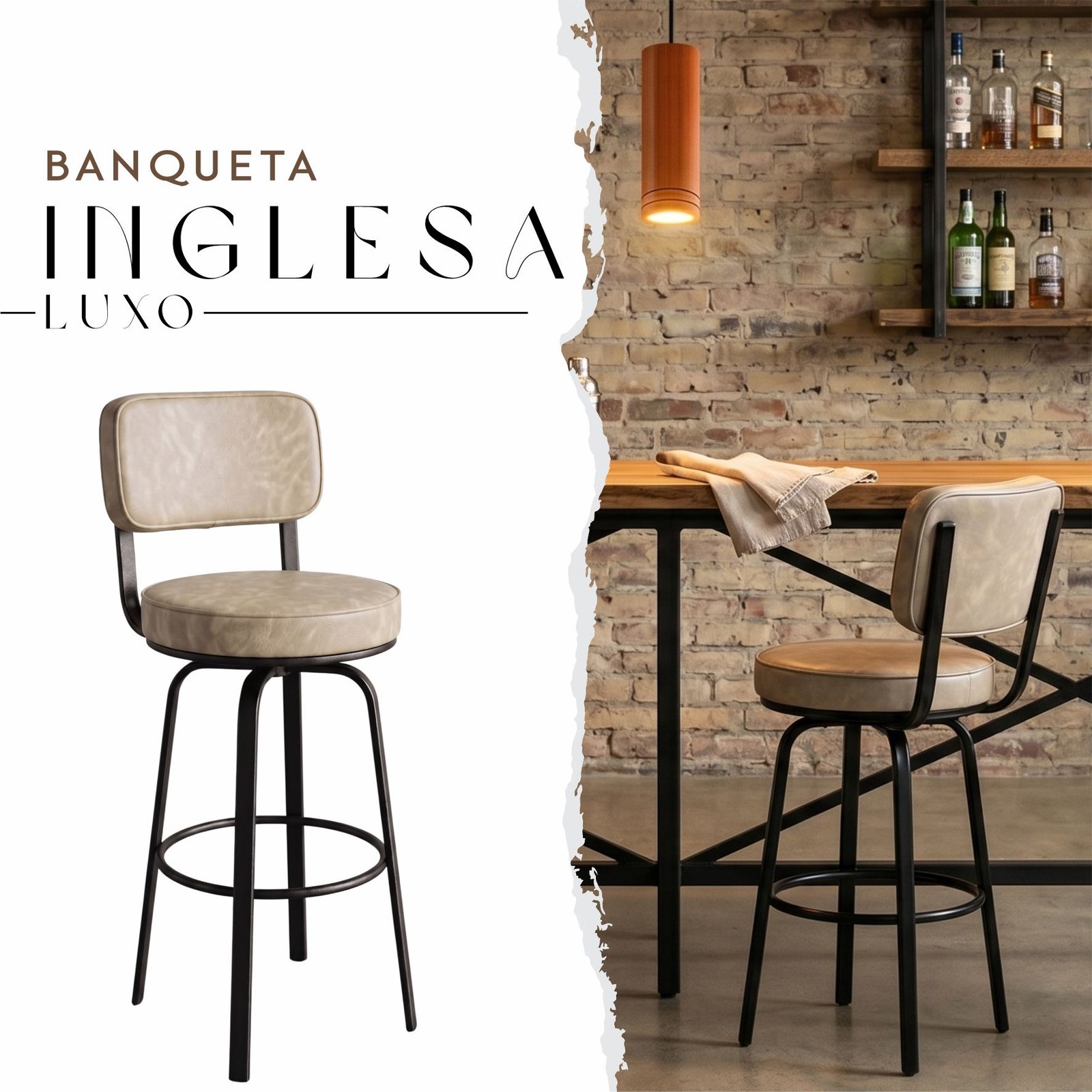 Banqueta Inglesa Luxo de Aço Com Couro Sintético