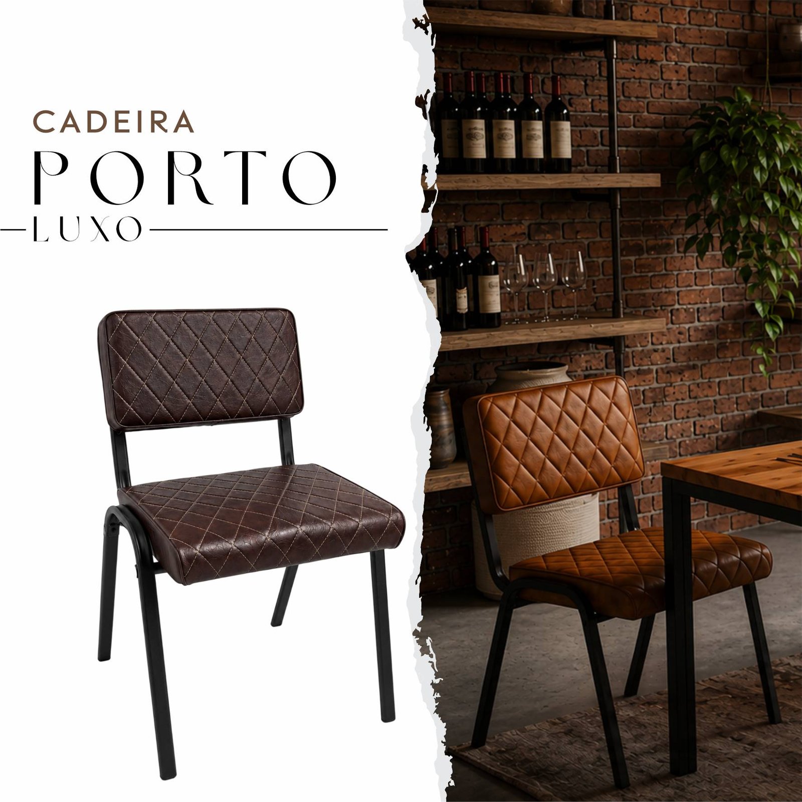 Cadeira Porto Luxo de Aço com Couro Sintético